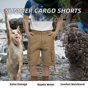 Pantalones Cortos de Hombre Estilo Cargo, 100% Algodón, Casuales, Transpirables, Ecológicos, Cintura Elástica, Color Sólido Personalizado, Largo hasta la Rodilla - Product Image 2