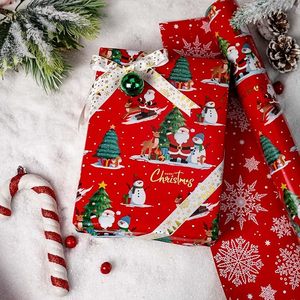 Christmas Wrapping <b>Paper</b> Red Double Side Wrapping <b>Paper</b> Cute Santa Claus Snowman Christmas Tree <b>pattern</b> wrapping <b>paper</b> - Product Image 2
