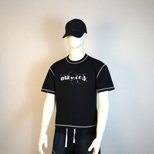 Wholesale <strong>Custom</strong> <strong>Design</strong> 100% Cotton T-shirt Boxy Fit White Contrast Black Cropped T Shirt - Product Image 1