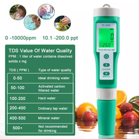Testeur de qualité de l'eau 10 en 1 pour aliments, aquariums et piscines : Salinité, pH/ORP/EC/H2/S.G/TDS/SALT/TEMP/Resistivité