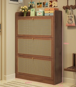 Zapatero Moderno de Madera de Caucho y Mimbre para Sala de Estar, Mueble de Almacenamiento Independiente - Product Image 2