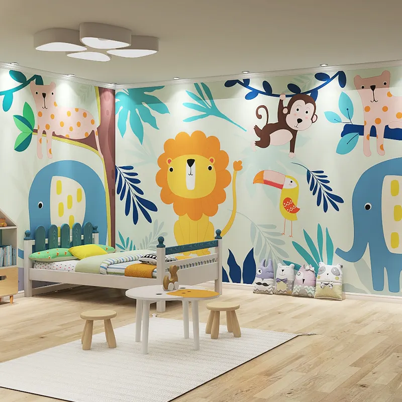 Papier peint mural 3D de dessin animé amical Rainforest pour la décoration de chambre d'enfants de filles