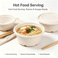 Bol rond jetable personnalisable en bagasse, récipient alimentaire biodégradable et compostable en pâte à papier pour soupes chaudes et nouilles à emporter