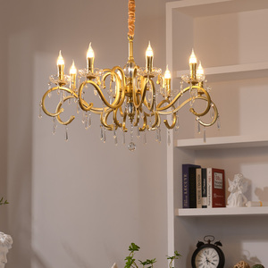 Lustre en fer pour salon de style campagnard américain, luminaire pour salle à manger et chambre de villa, lampe suspendue en cristal de style européen simple - Product Image 1