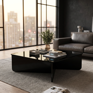 <b>Modern</b> Tempered Glass <b>Coffee</b> <b>Table</b> With Metal Frame <b>Black</b> Living Room Furniture - Product Image 4