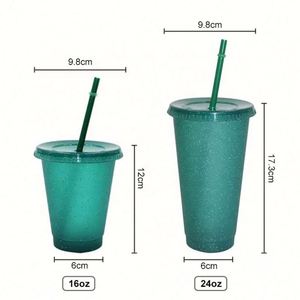 Gobelets magiques en plastique à paillettes changeant de couleur avec logo personnalisé, 16oz/24oz, avec pailles, qualité alimentaire et sans BPA, vente en gros - Product Image 2