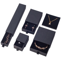 Boîtes d'emballage pour bijoux en carton rigide avec tiroir coulissant, impression de logo personnalisé, couleur noire, pour bagues, colliers, bracelets, boucles d'oreilles, bracelets rigides