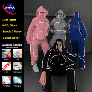 ชุดเซ็ตฮู้ดดี้แบบเต็มตัวพร้อมซิปและแถบสะท้อนแสง QZFSO Custom Logo Streetwear  สำหรับผู้ชายและผู้หญิง  ทรงโอเวอร์ไซส์ สไตล์เทคแวร์ - Product Image 1