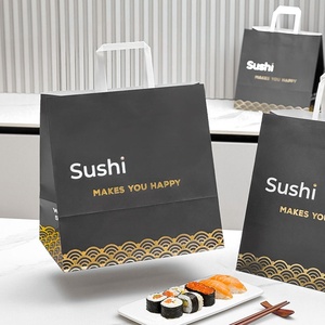 Bolsas de Papel Kraft Negras Reciclables al por Mayor para Restaurantes, con Logotipo Personalizado, para Comida para Llevar, Sushi, Compras, con Asas Planas - Product Image 2