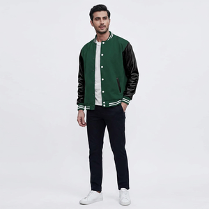 Chaqueta Deportiva Verde Impermeable de Punto con Mangas Negras, Estilo Unisex para Hombre, Cierre de Cremallera, Ribete Acanalado, Opción de Logotipo Personalizado, Ropa Exterior Informal - Product Image 1