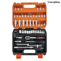 Kit de reparación de automóviles de trinquete de manga de transmisión de 1/4 pulgadas de 53 Piezas, juego de llaves de vaso con manijas, kits de herramientas prácticas para uso diario