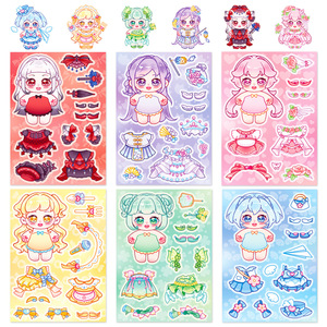 Cute Cartoon Doll Dress-Up Stickers Adhesive <b>Paper</b> Stickers for DIY Journal Home Decoration <b>Gloss</b> Lamination Durable - Product Image 1