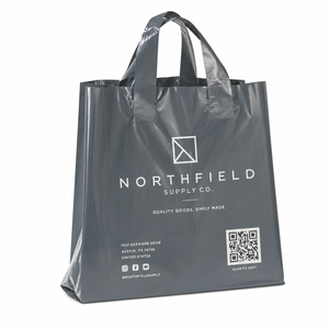 Bolsa de plástico PE personalizada con logotipo, asa gruesa, para compras al por mayor, para llevar comida. - Product Image 1