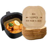 Papiers de cuisson carrés de 8 pouces pour friteuse à air, résistants à la chaleur, antiadhésifs, résistants à l'huile, jetables, en papier sulfurisé pour paniers de friteuse à air de 5 à 8 litres