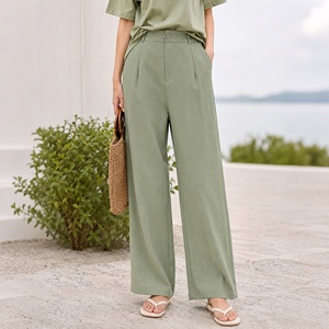 Pantalones de Traje de Pierna Ancha <span class=keywords><strong>Verde</strong></span> Salvia para Mujer, de Cintura Alta con Lazos para Cinturón, Pantalón de Oficina con Caída, <span class=keywords><strong>Pantalon</strong></span> Tailleur Femme - Product Image 5