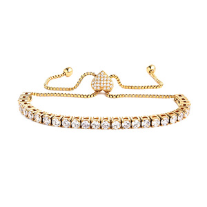 กำไลข้อมือรูปหัวใจ ทำจากสแตนเลสสตีล 316L ป้องกันการแพ้ ชุบ PVD ทอง 18K ประดับเพชรซิร์คอน สีไม่ซีดจาง ปรับขนาดได้ แบบดึงออก - Product Image 2