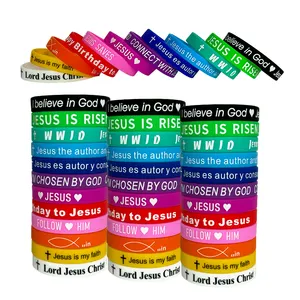 Trendy New Jesus Wristband Pulseras de goma religiosas promocionales de silicona con diseño impreso