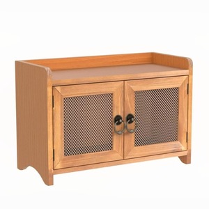 Gabinete de almacenamiento de escritorio de madera maciza con puertas de malla para tazas y cosméticos, organizador de pie de estilo retro - Product Image 5