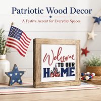 Décorations du Jour de l'Indépendance : Panneau en bois style ferme, encadré patriotique, pour la maison, le bureau, la table, l'étagère et le plateau à niveaux