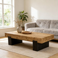 Table longue vintage en bois massif, table basse rectangulaire simple en rondins de bois pour petit salon