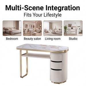 Table <span class=keywords><strong>de</strong></span> manucure en marbre avec cadre doré champagne et tiroirs <span class=keywords><strong>de</strong></span> rangement pour salon – Vente en gros - Product Image 3