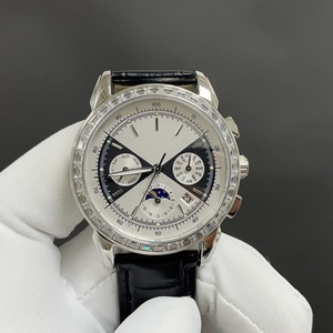 Luxury Rose Gold Chronograph Automatic <b>Watch</b> Men's Perpetual Calendar Moon Phase Wristwatch with Diamond Bezel and Leather Strap - Product Image 6