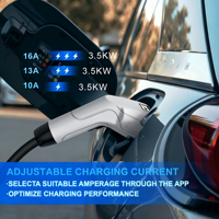 Câble de recharge portable pour VE 3,5 kW Type 2, prise UK 3 broches, 5 m, courant réglable 8/10/13/16A, écran numérique, niveau d'étanchéité IP67 max.