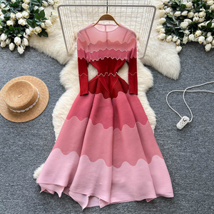 Robe décontractée plissée pour <span class=keywords><strong>femme</strong></span>, nouvelle collection automne, dégradé de couleurs - Product Image 2
