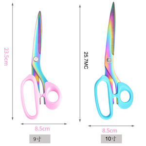 Stainless Steel Tailor Scissors 10 Inch Titanium Plated Blue Pink Home Use V Shaped - Product Image 4