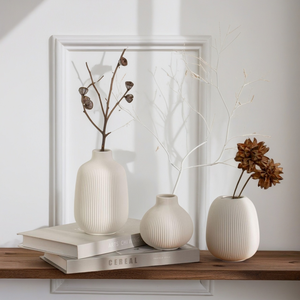 Vaso in ceramica con costine bianche minimaliste, moderno stile nordico, fatto a mano, ceramica testurizzata per fiori secchi, decorazione per la casa - Product Image 3