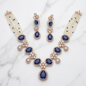 Luxury 925 <b>Silver</b> Necklace with Sapphire Pear Cut Stones Bezel Set for Women Wedding Jewelry <b>Choker</b> <b>Silver</b> Necklace and Earrings - Product Image 2