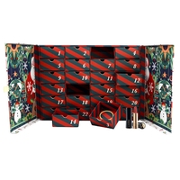 Boîte cadeau mystère de luxe avec logo personnalisé, en carton vert délicat, laminage mat, recyclable, boîte à double porte à ouverture surprise pour Noël