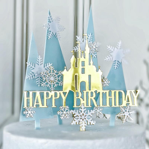 베이킹 도구 생일 눈송이 성 케이크 플러그인 더블 아크릴 케이크 장식 삽입 케이크 토퍼 - Product Image 1