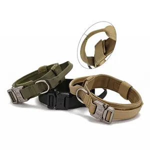 Grande cão Caminhadas ao ar livre Treinamento Green Dog Collar Ajustável Heavy Duty Nylon Tactical Dog Collar com Alça