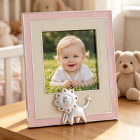 Cadre photo carré en alliage de zinc OEM, motif lion, cristaux et strass, crinière rose crème, cadeau pour chambre d'enfant