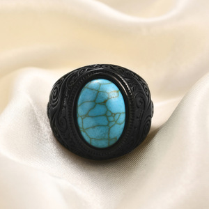 Anillo de Piedra Turquesa con Engaste de Bisel de 22 mm, Joyería de Moda Unisex, Regalo - Product Image 1