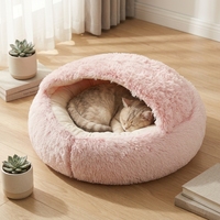 Lit pour animaux de compagnie en peluche semi-fermé, lit pour chien et chat, nid douillet rond, lavable, canapé pour animaux de compagnie d'intérieur
