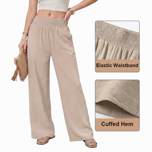 Pantalones <span class=keywords><strong>de</strong></span> Pierna Ancha <span class=keywords><strong>de</strong></span> Cintura Alta para <span class=keywords><strong>Mujer</strong></span>, Tallas Grandes, Personalizados <span class=keywords><strong>de</strong></span> Fábrica, Pantalones <span class=keywords><strong>de</strong></span> <span class=keywords><strong>Lino</strong></span> con Cintura Elástica, Casuales, Plazo <span class=keywords><strong>de</strong></span> Entrega <span class=keywords><strong>de</strong></span> 15 Días - Product Image 3