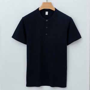 Men's Slim Fit T-<b>Shirt</b> with <b>Half</b>-<b>Button</b> Placket Unique Semi-Open Front Style Comfortable Cotton Blend for Layering - Product Image 4
