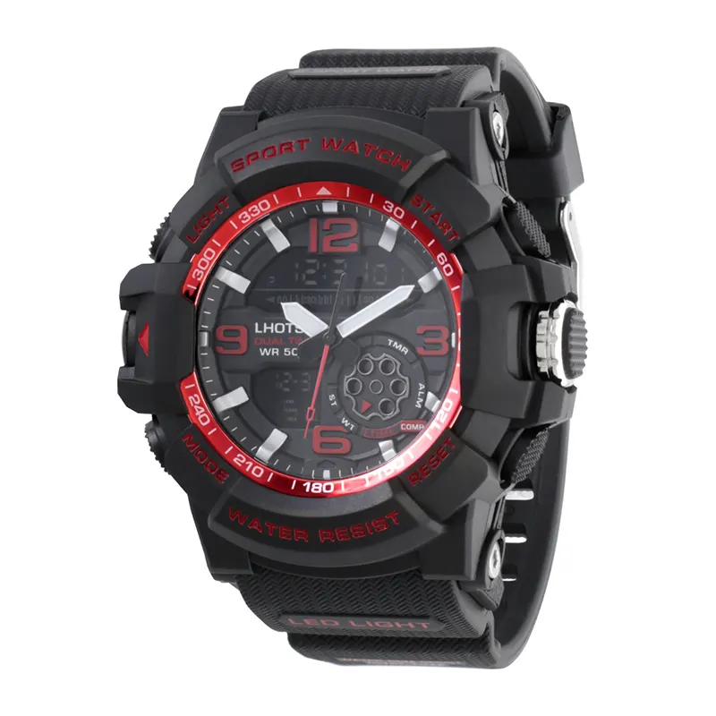 LHOTSE Men Watch 50m Waterproof Wristwatch Clock Sport Male Relogio LED Quartz Men S Shock digital watch