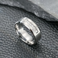 Haute couture Micro-encart Zircon CNC gravé bague en acier inoxydable Couples diamant mariage anniversaire bijoux accessoire à la mode