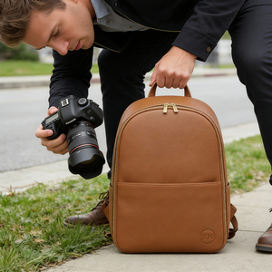 Рюкзак мужской кожаный коричневый от производителя OEM/ODM, премиум-класса, из натуральной кожи, для фотоаппарата, с отделением для ноутбука - Product Image 1