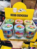 En gros, Broyeur à herbes et à tabac en zinc, 4 pièces, 63mm, à impression florale intégrale, Accessoires pour fumeurs pour les boutiques de fumeurs