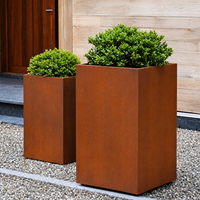 Bac à plantes rectangulaire long en acier Corten, finition rouille, pour patio, cour, séparateur mural et fleurs d'extérieur
