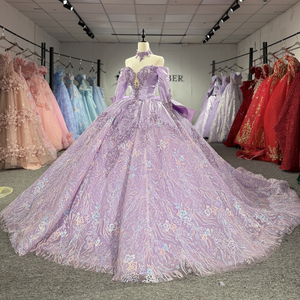 Robe de bal Quinceanera en tulle avec perles lilas brillantes 8522, avec nœud - Product Image 2