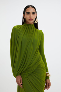 A11575 2026 Abiti Lunghi Casual Verde Ramadan con Pieghe in Rete Elastica, <span class=keywords><strong>Maniche</strong></span> <span class=keywords><strong>Lunghe</strong></span>, Tessuto Lavabile - Product Image 3