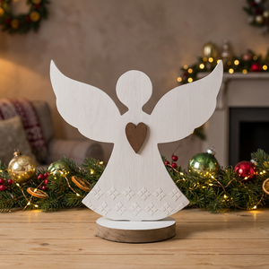 Figura de Ángel Navideño de Madera, Adorno Festivo con Recorte de Corazón, Decoración de Mesa, Decoración del Hogar - Product Image 5