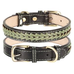 Berry <span class=keywords><strong>Best</strong></span> Seller estilo clásico patrón sólido cuero de vaca genuino collar de perro mascota fuerte y duradero con trenzas coloridas - Product Image 4