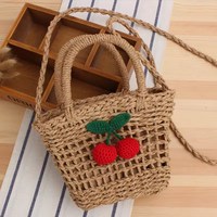 Mode à la mode nouveaux enfants dame épaule rotin armure fourre-tout cerise sac à main pour petite fille paille plage femme sac
