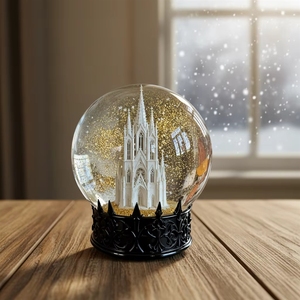 Globe à neige gothique en forme de cathédrale avec paillettes dorées pour cadeaux de Noël, décoration intérieure et souvenirs de mariage - Product Image 1